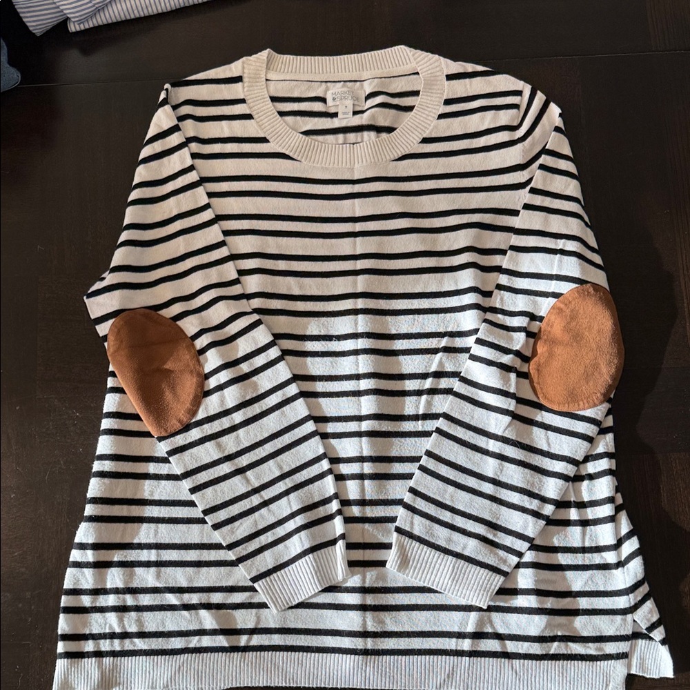 Market & Spruce Black and White Striped Crewneck Sweater